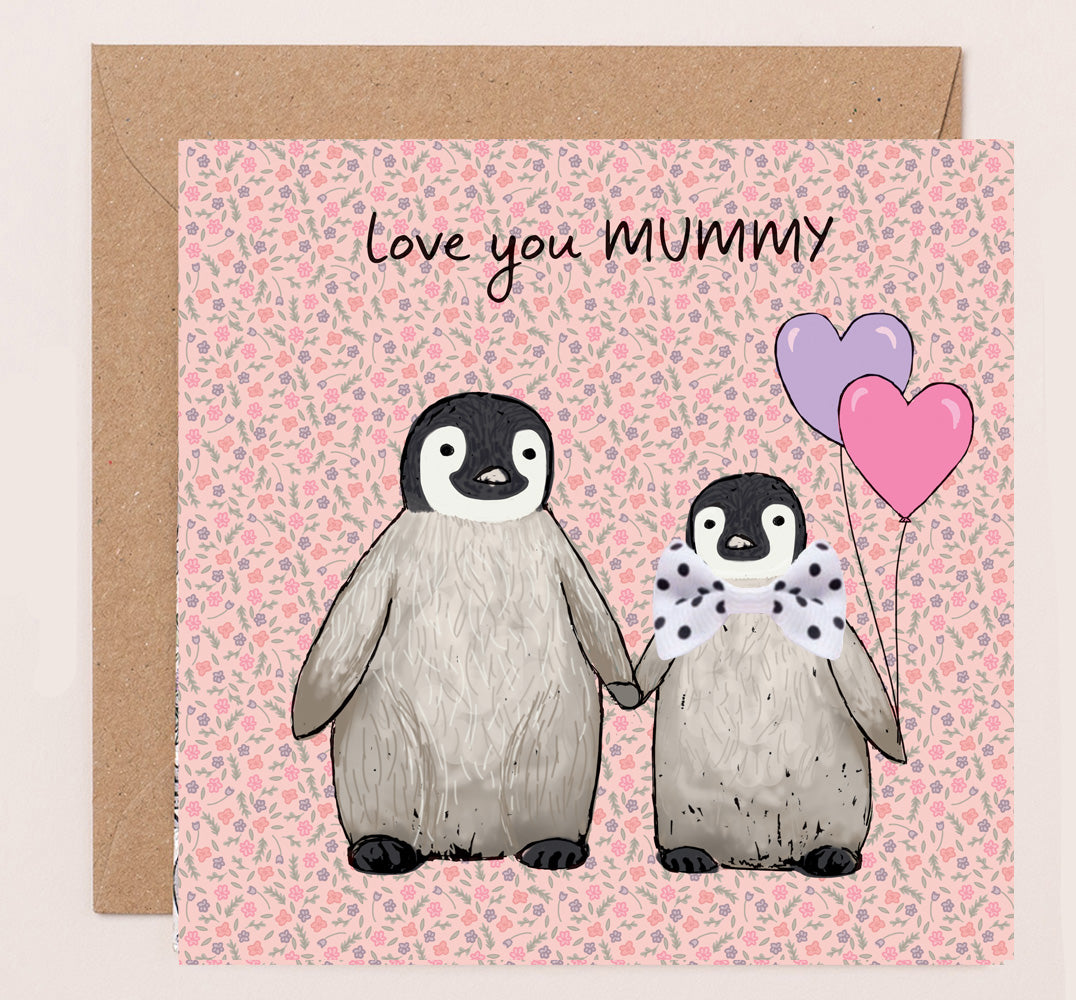DT001-Apple & Clover-Mother'S Day Card Love You Mummy Penguin-Card-Bow Collection