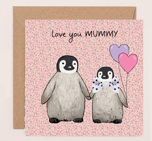 DT001-Apple & Clover-Mother'S Day Card Love You Mummy Penguin-Card-Bow Collection