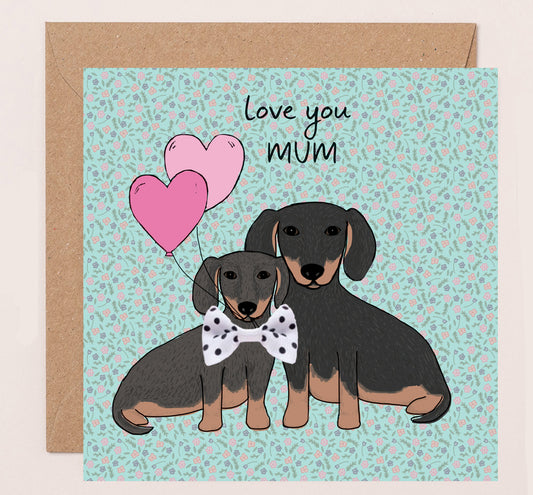 DT006-Apple & Clover-Mother'S Day Card Love You Mum Sausage Dog-Card-Bow Collection