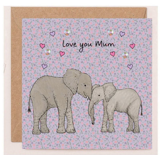 DT009-Apple & Clover-Mother'S Day Card Love You Mum Elephants-Card-Bow Collection