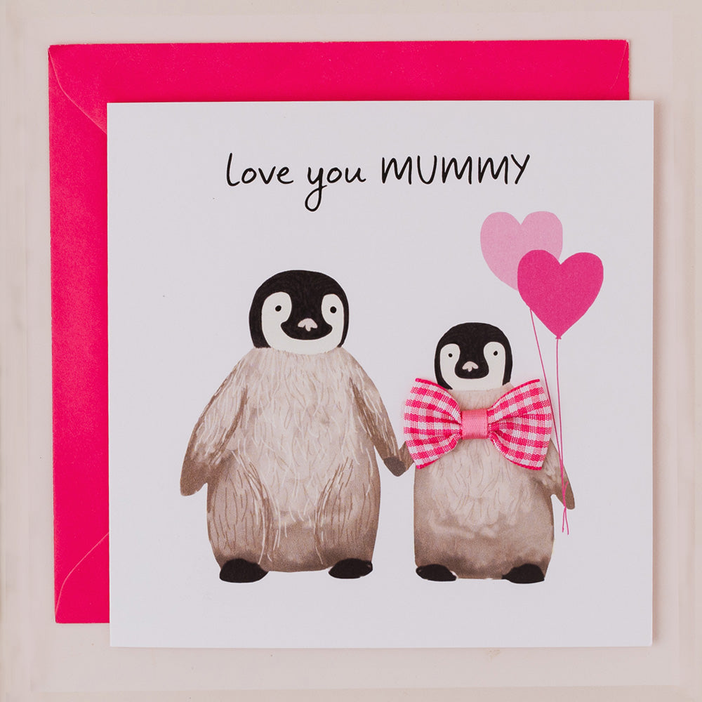 DT045-Apple & Clover-Love You Mummy Penguins-Card-Bow