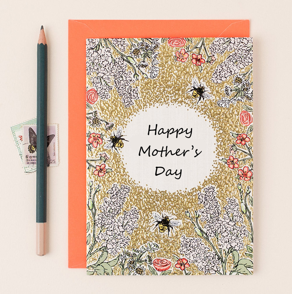 FA104-Apple & Clover-Bumble Bees Gold Foiled Mother'S Day Card-Card-