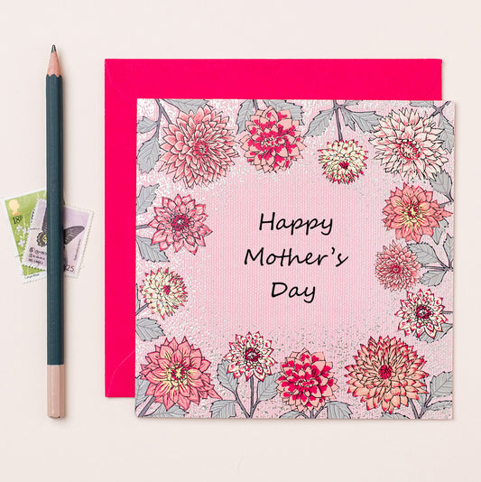 FA109-Apple & Clover-Dhalia Border Silver Foiled Mother'S Day Card-Card-