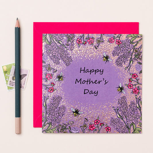 FA112-Apple & Clover-Bumblee Bees Purple Mother'S Day Card-Card-