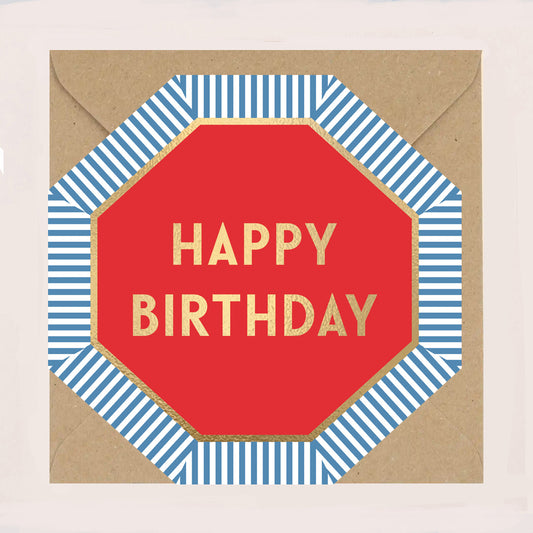 HE076-Apple & Clover-Birthday Red & Blue Octagonal Card-Card-Henley