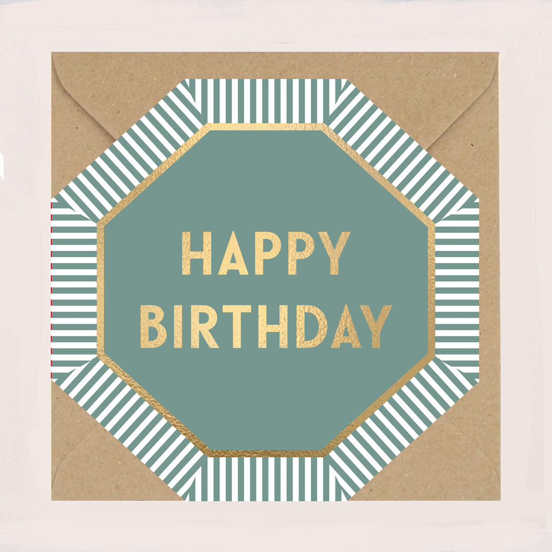 HE083-Apple & Clover-Birthday Green Octagonal Card-Card-Henley