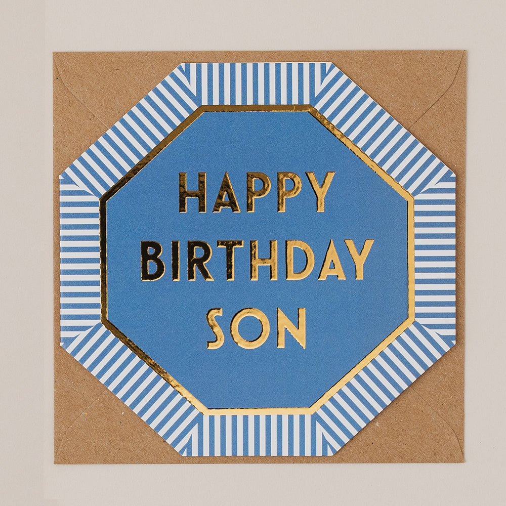 HE089-Apple & Clover-Son Birthday Blue Stripes-Card-Henley