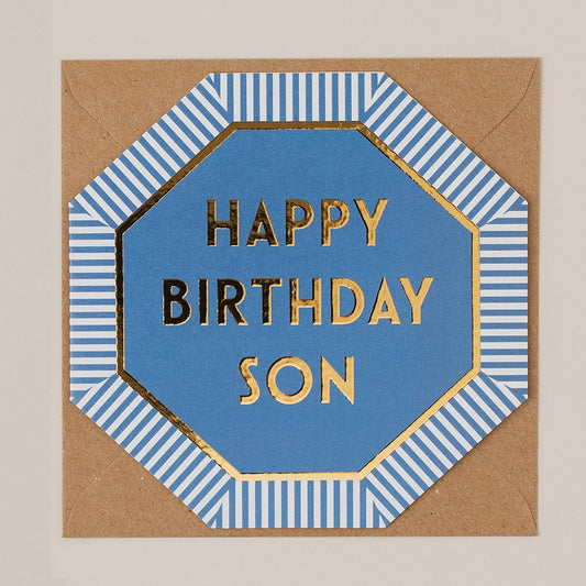 HE089-Apple & Clover-Son Birthday Blue Stripes-Card-Henley