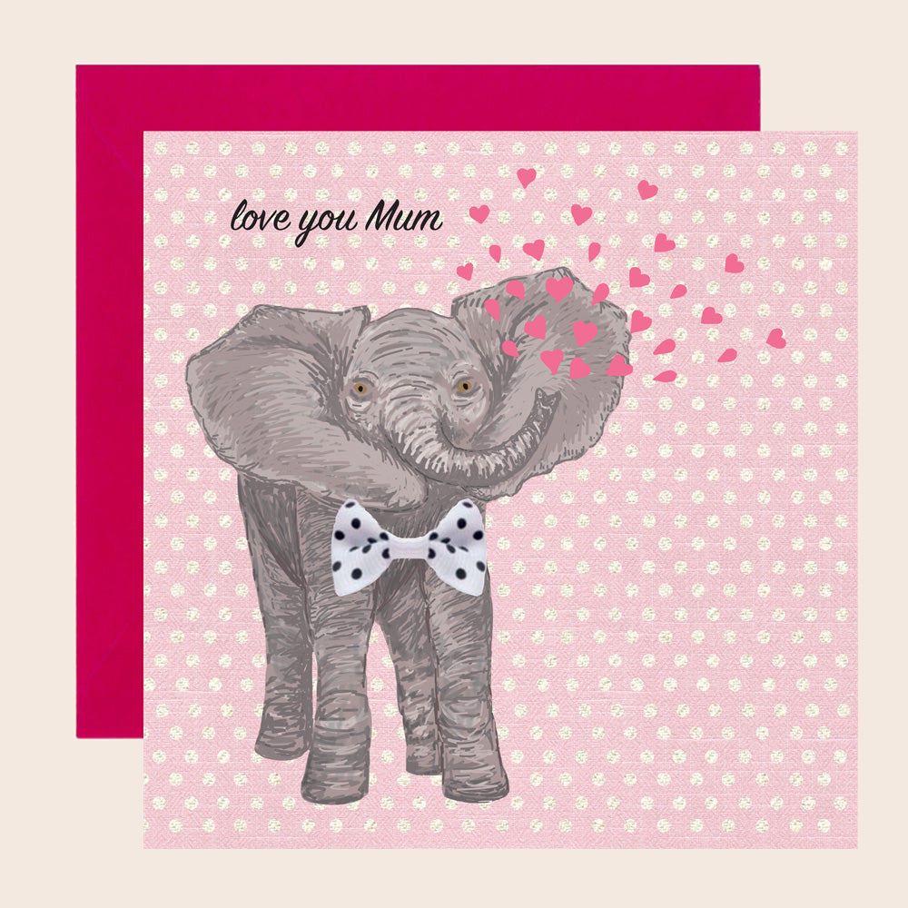 MD053-Apple & Clover-Love You Mum Elephant Bow Card-Card-