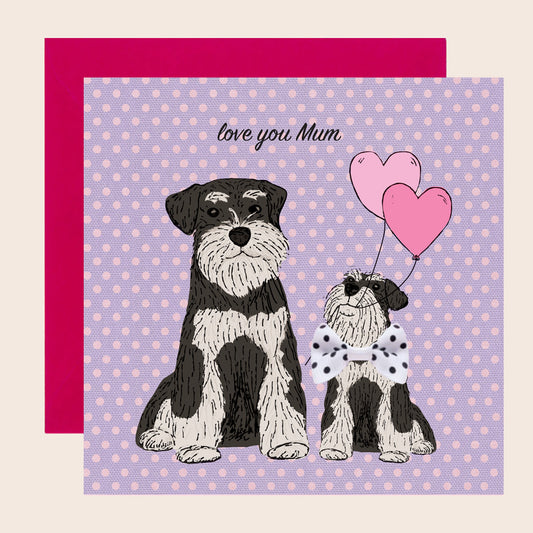 MD054-Apple & Clover-Love You Mum Schnauzer Bow Card-Card-