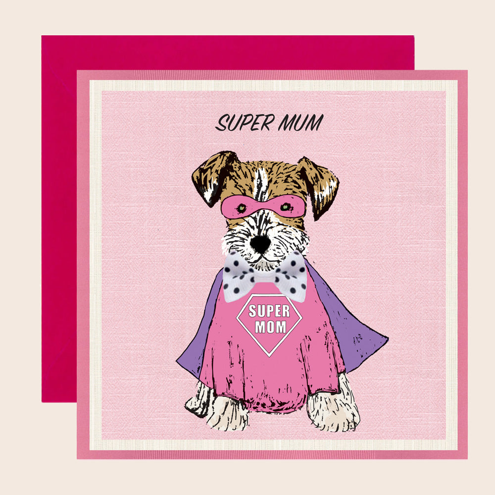 MD056-Apple & Clover-Super Mum Terrier Bow Card-Card-