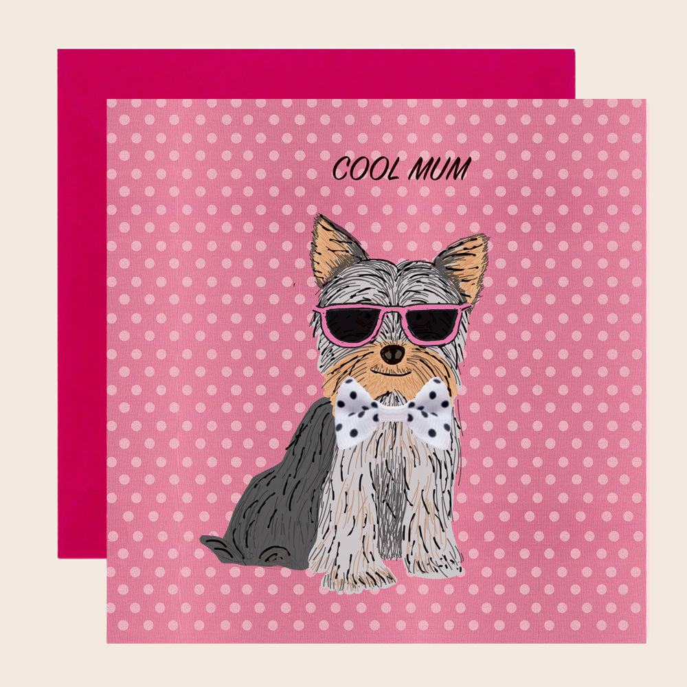 MD057-Apple & Clover-Cool Mum Yorkshire Terrier Bow Card-Card-