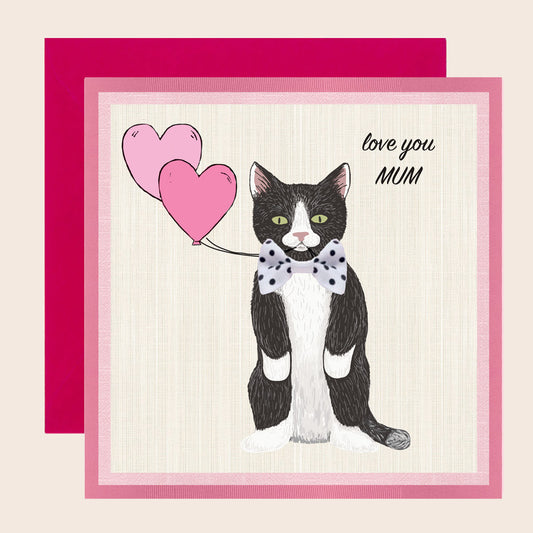 MD059-Apple & Clover-Love You Mum Bow Cat Card-Card-