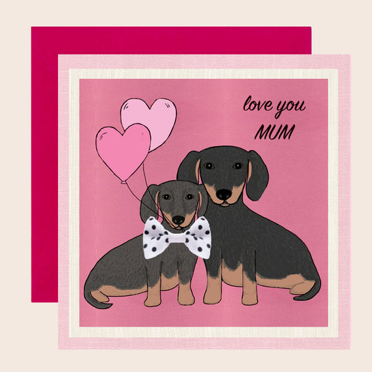 MD060-Apple & Clover-Love You Mum Sausage Dog Bow Card-Card-