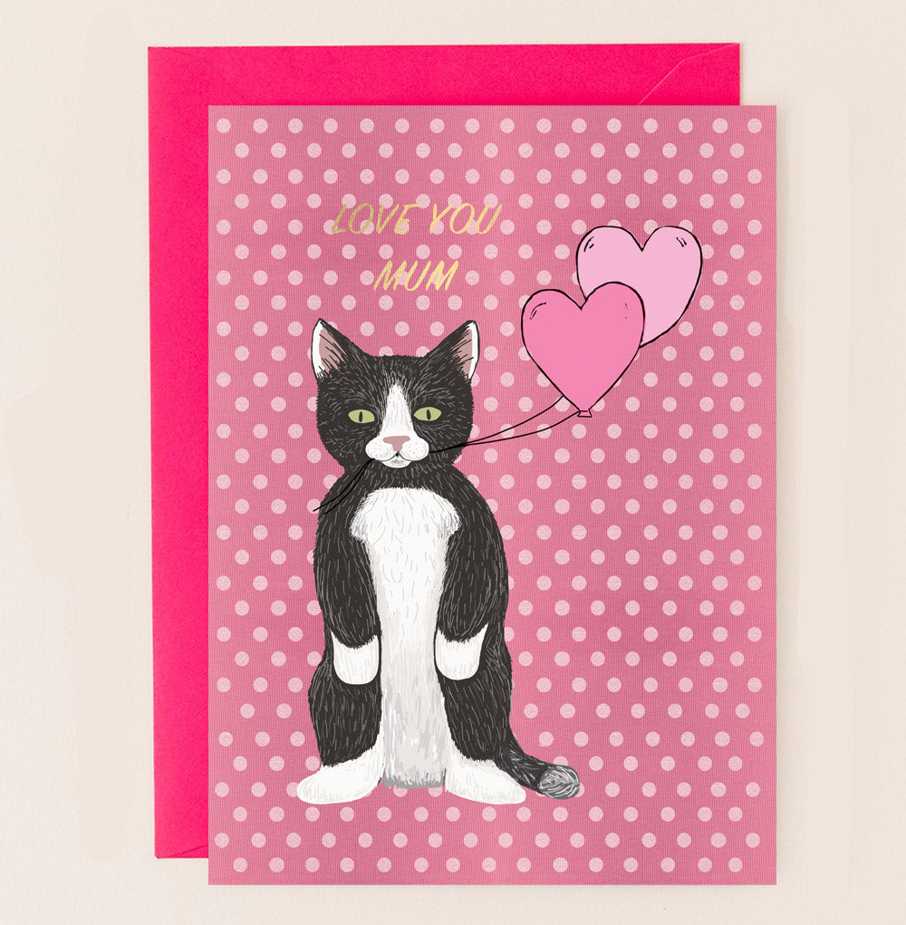 OB012-Apple & Clover-Love You Mum Cat Card-Card-