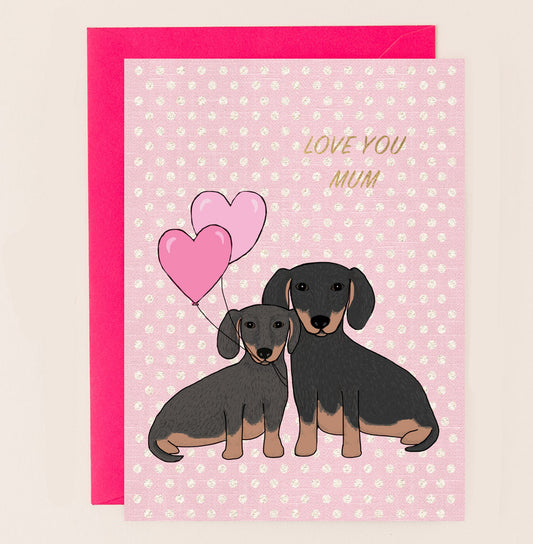 OB013-Apple & Clover-Love You Mum Sausage Dog Card-Card-