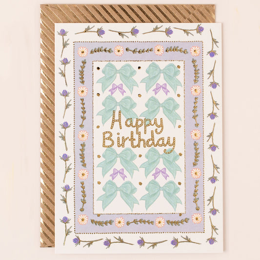 RE065-Apple & Clover-Birthday Floral Border With Bows Card-Card-Reflections