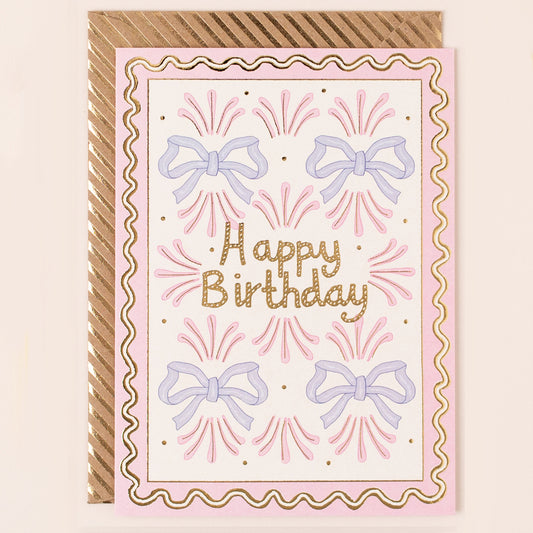 RE067-Apple & Clover-Birthday Bow Repeat Pink Card-Card-Reflections