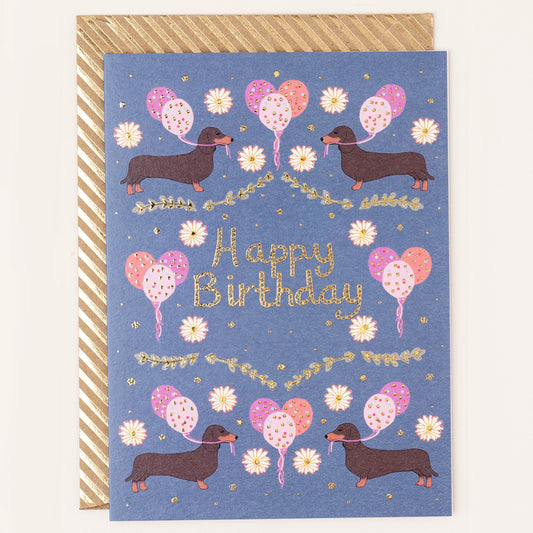 RE070-Apple & Clover-Birthday Sausage Dog And Balloons Card-Card-Reflections