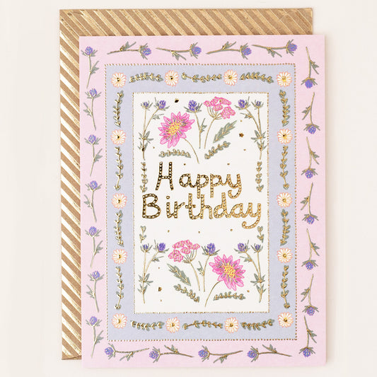 RE085-Apple & Clover-Birthday Pink Floral Border Card-Card-Reflections
