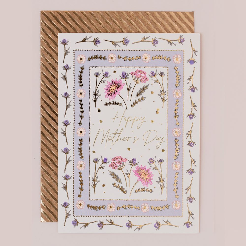 RE116-Apple & Clover-Cream Floral Border Mother'S Day Card-Card-