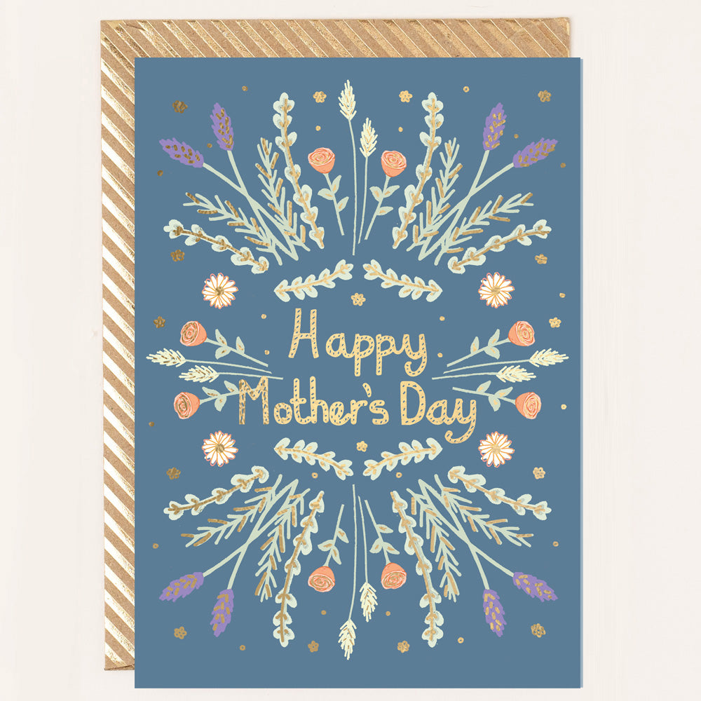 RE119-Apple & Clover-Lavender Border Mother'S Day Card Blue-Card-