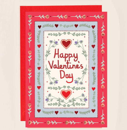 RE142-Apple & Clover-Valentine'S Card Rose Border Red Foiled-Card-Reflections