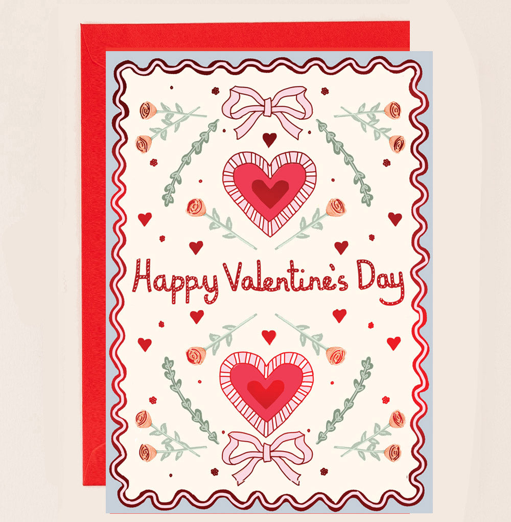 RE143-Apple & Clover-Valentine'S Card Bows And Hearts Red Foiled-Card-Reflections