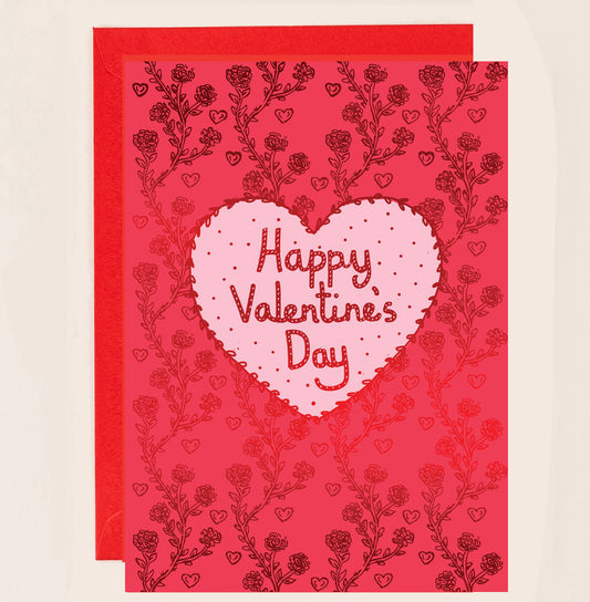 RE146-Apple & Clover-Valentine'S Card Red Foiled Climbing Rose With Heart-Card-Reflections