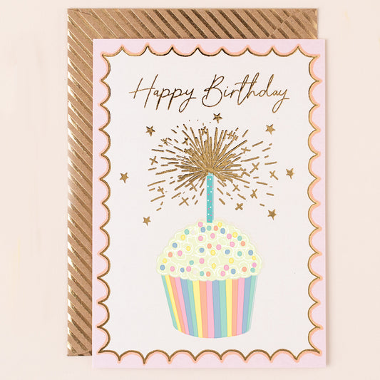 RE150-Apple & Clover-Birthday Cupcake And Sparkler Card-Card-Reflections