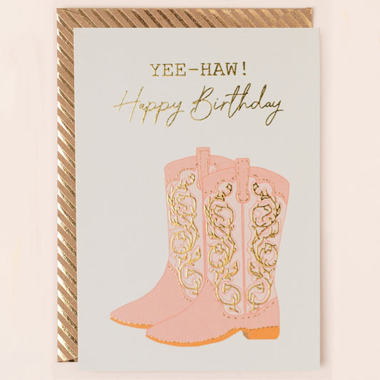 RE165-Apple & Clover-Yee-Haw Cowboy Boots Birthday Card-Card-Reflections