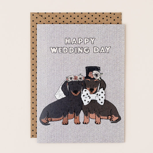 SF015-Apple & Clover-Wedding Card Sausage Dogs With Bow-Card-San Fran