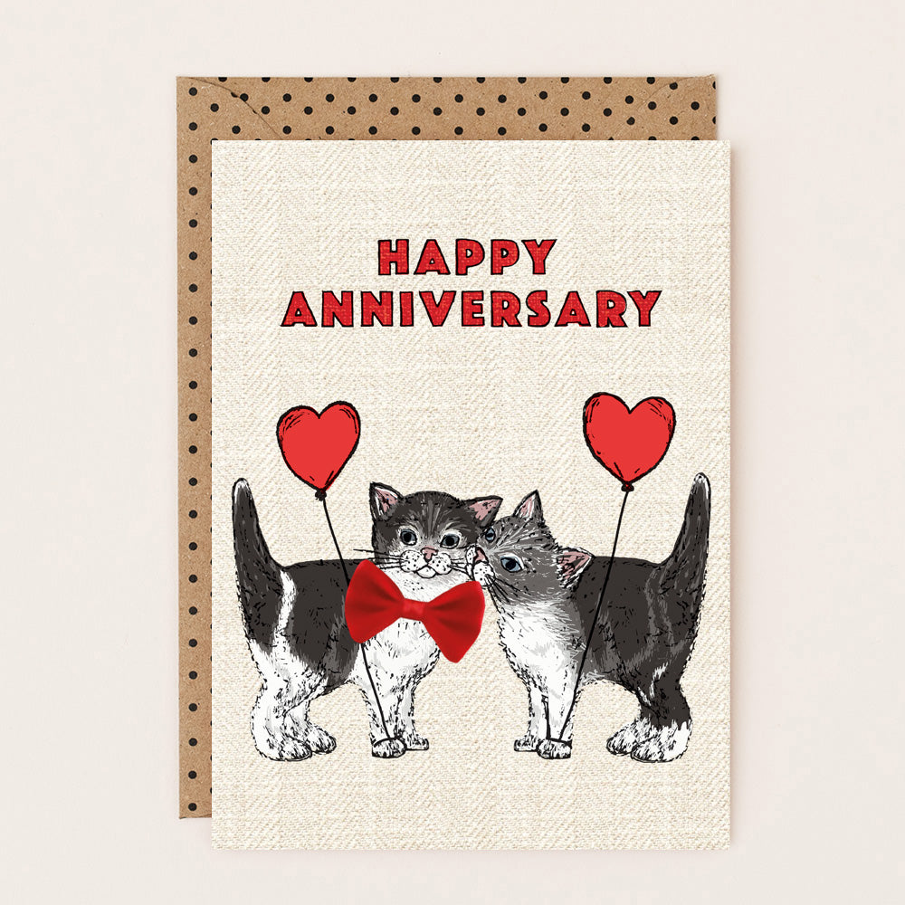 SF032-Apple & Clover-Anniversary Card Cats With Bow-Card-San Fran