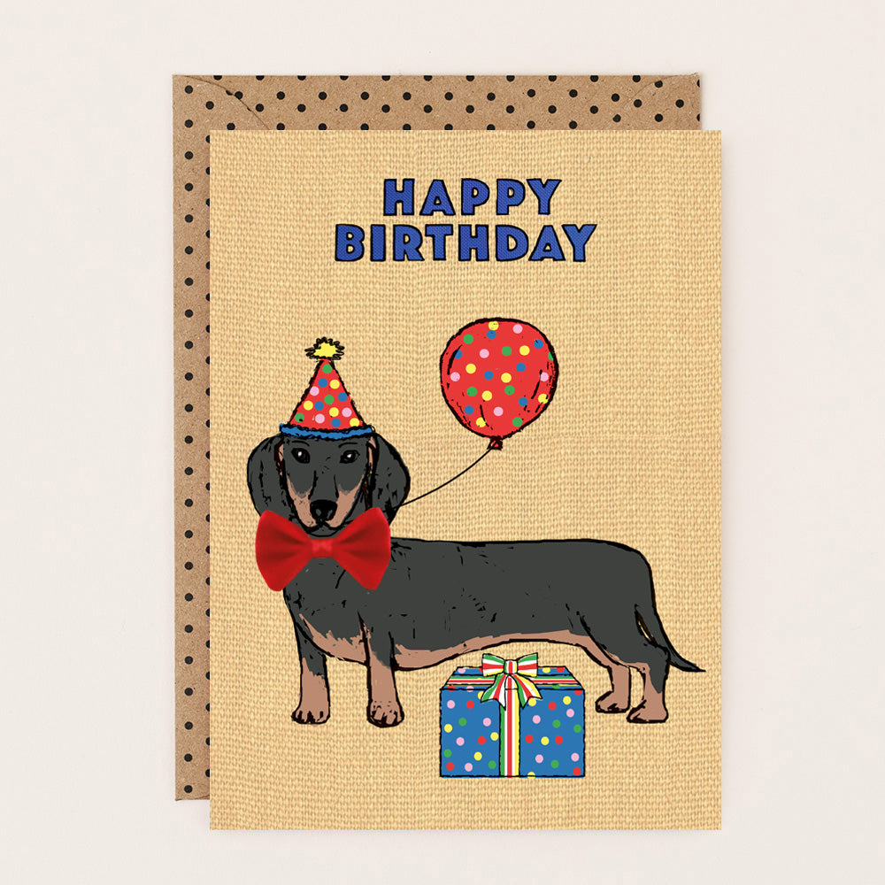 SF036-Apple & Clover-Birthday Card Sausage Dog With Bow-Card-San Fran