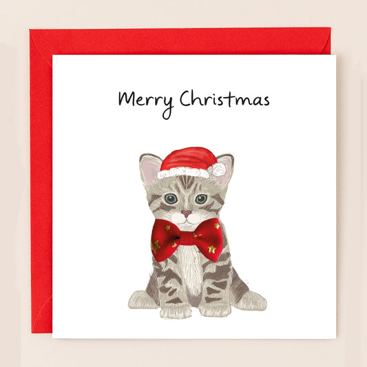 TW070-Apple & Clover-Tabby Cat-Xmas Card-Bow Collection