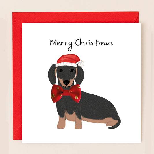 TW079-Apple & Clover-Sausage Dog-Xmas Card-Bow Collection