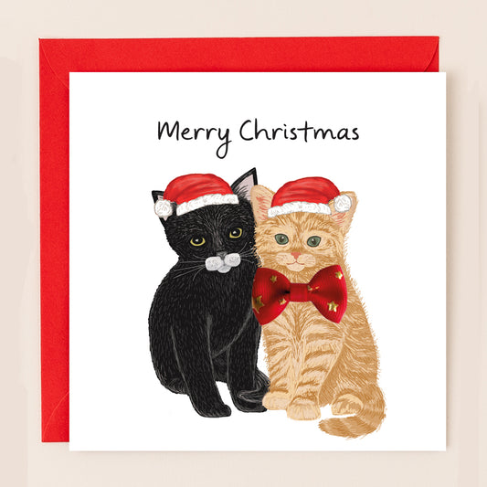 TW084-Apple & Clover-Black And Ginger Cat-Xmas Card-Bow Collection