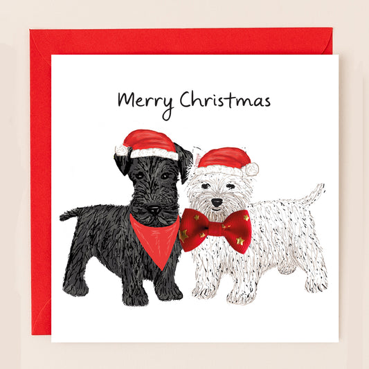 TW088-Apple & Clover-Terrier And Westie-Xmas Card-Bow Collection
