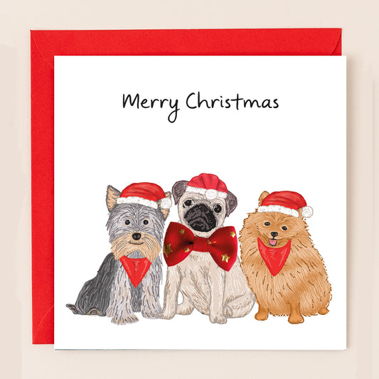 TW092-Apple & Clover-Miniature Dogs-Xmas Card-Bow Collection