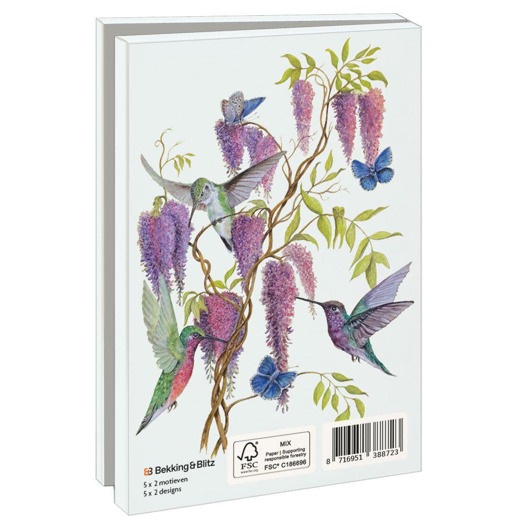 MCW320-Bekking & Blitz-10 X Card Folder With Envelopes 2 Designs Small: Birds & Flowers Dennis Meijering-Notewallet-