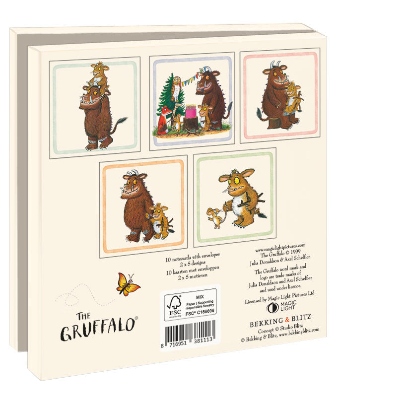 WMC1312-Bekking & Blitz-10 X Card Folder With Envelopes 5 Designs Square: The Gruffalo Julia Donaldson & Axel Scheffler-Notewallet-