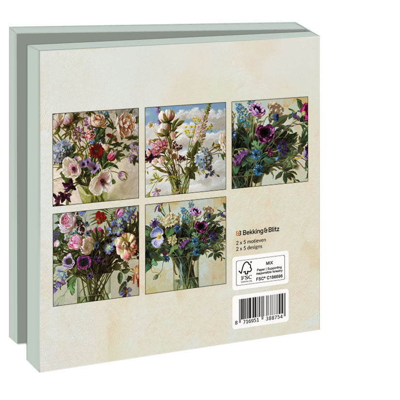 WMC1371-Bekking & Blitz-10 X Card Folder With Envelopes 5 X Designs Square: Flowers Kenne Gregoire-Notewallet-