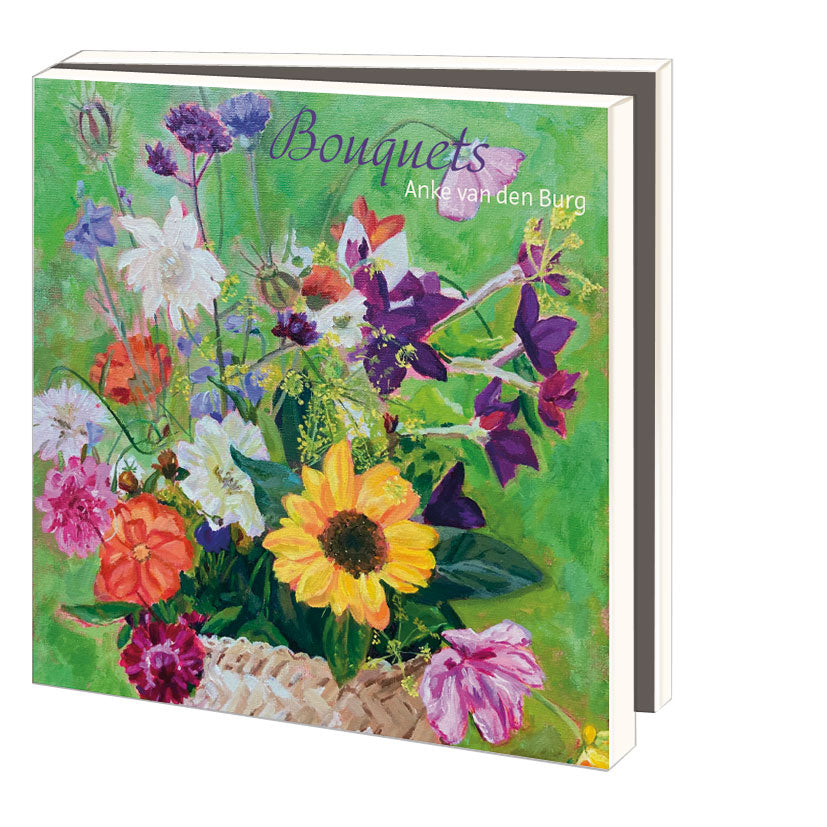 WMC1377-Bekking & Blitz-10 X Card Folder With Envelopes 5 Designs  Square: Bouquets Anke Van Den Burg-Notewallet-