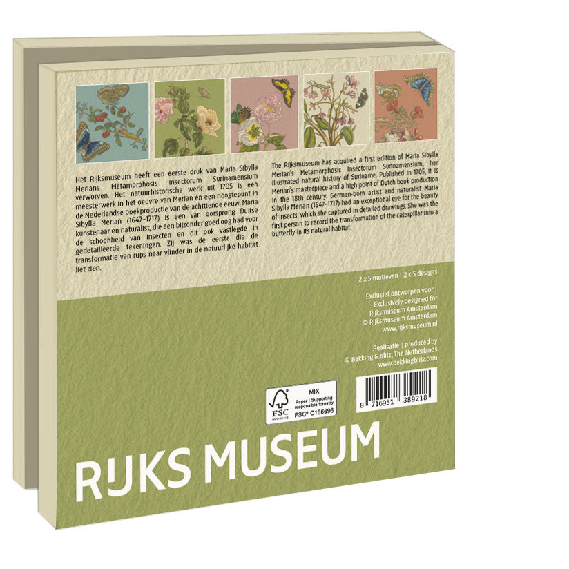 WMC1387-Bekking & Blitz-10 X Card Folder With Envelopes 5 Designs Square:Sibylla Merian Rijksmuseum-Notewallet-