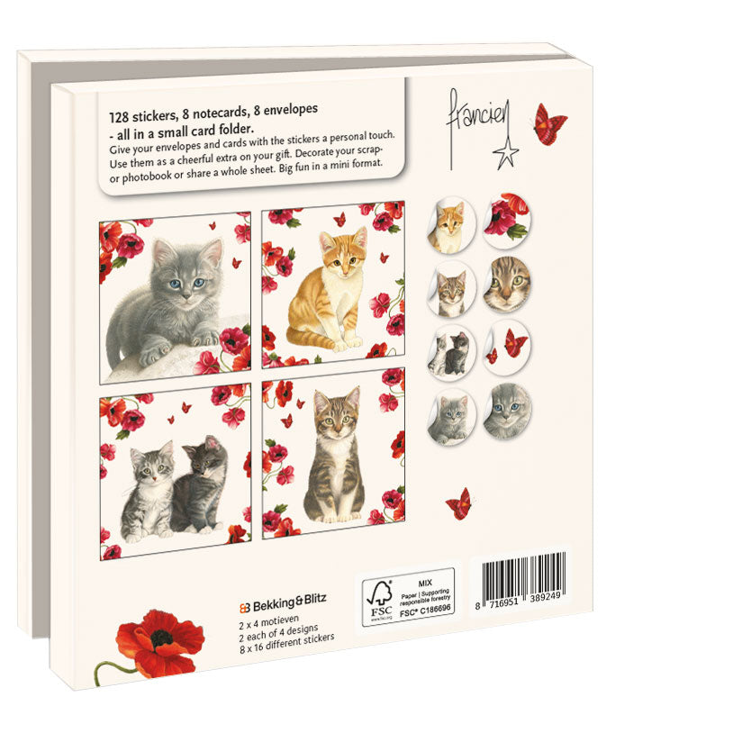 WMCS003-Bekking & Blitz-8 X Card Folder With Envelopes 4 X Designs 128 Stickers & Envelopes Square: Kittens & Poppies-Notewallet-