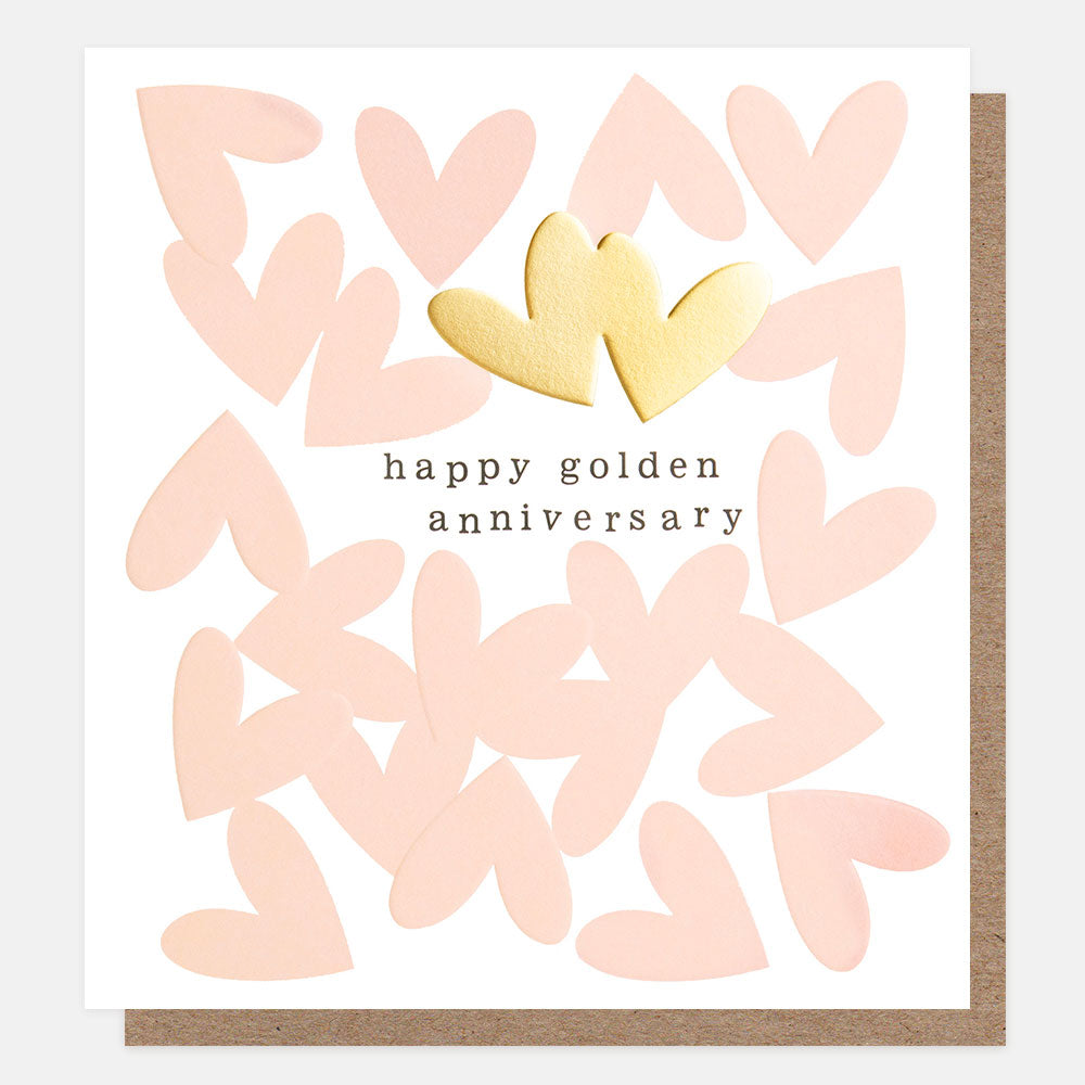 ANN002-Caroline G-Ann002 - Happy Gold Anniversary Overlapped Hearts-Card-Anniversary