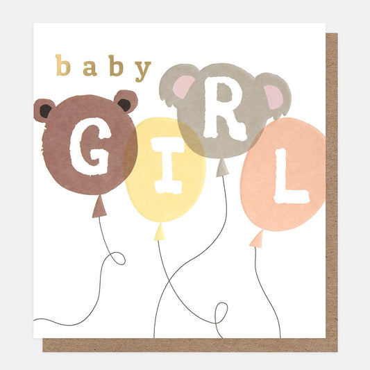 BAB020-Caroline G-Baby Girl Bunch Of Animal Balloons-Card-