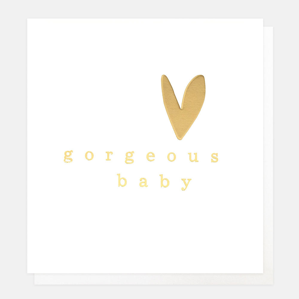 BAB023-Caroline G-Gorgeous Baby Gold Text And Heart-Card-Baby
