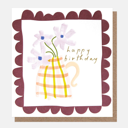 BOD001-Caroline G-Lilac Flowers In Checked Vase Scallop Border-Card-Border