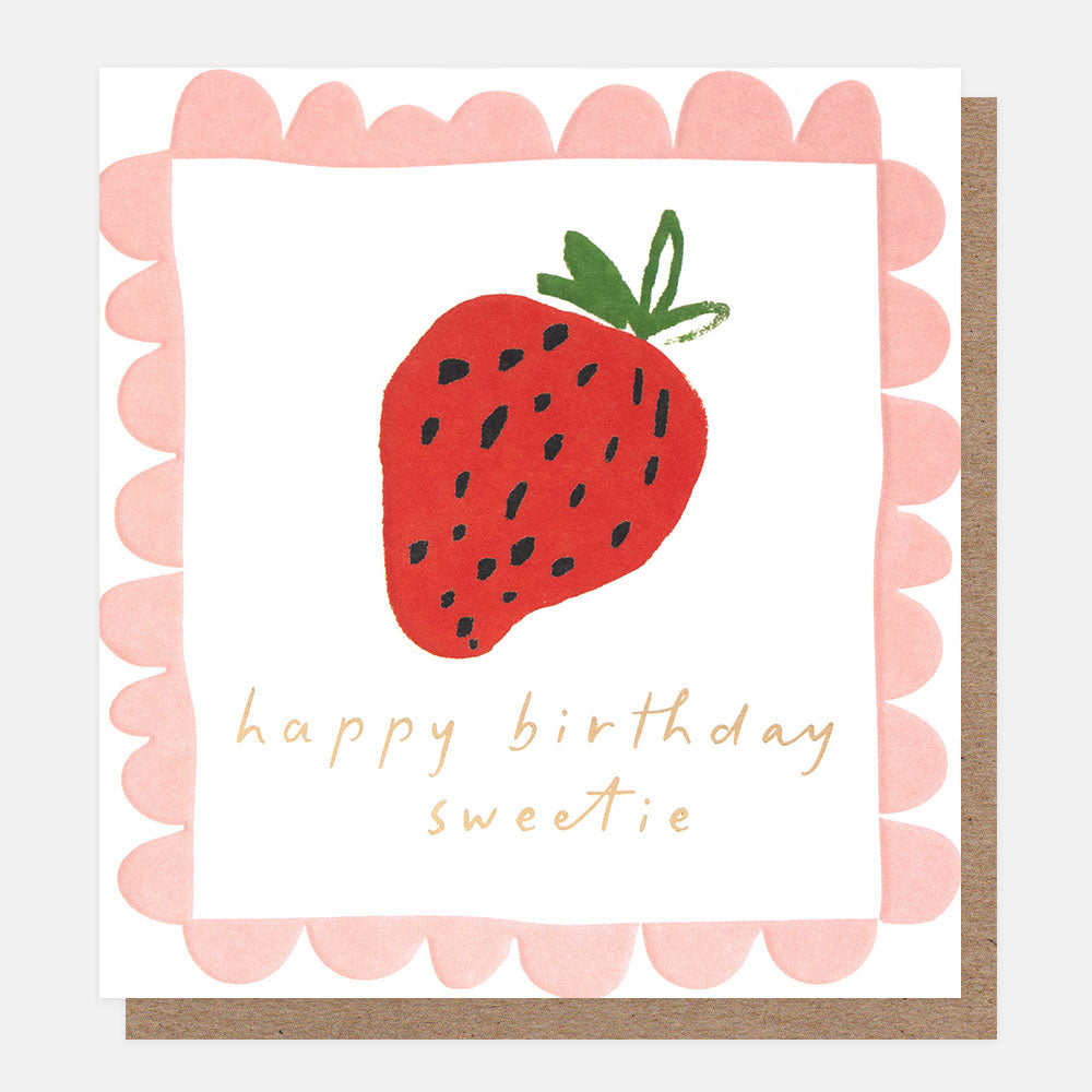 BOD004-Caroline G-Happy Birthday�Sweetie Strawberry With Scallop Border-Card-Border